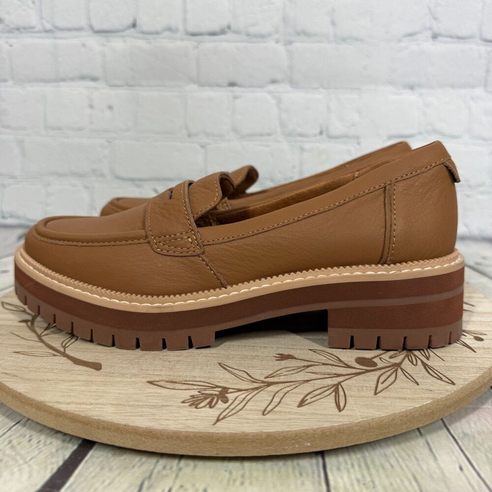 Toms Platform Loafers Women Size 6 Tan Camel Slip On Preppy Minimalist Shoes - Picture 4 of 10